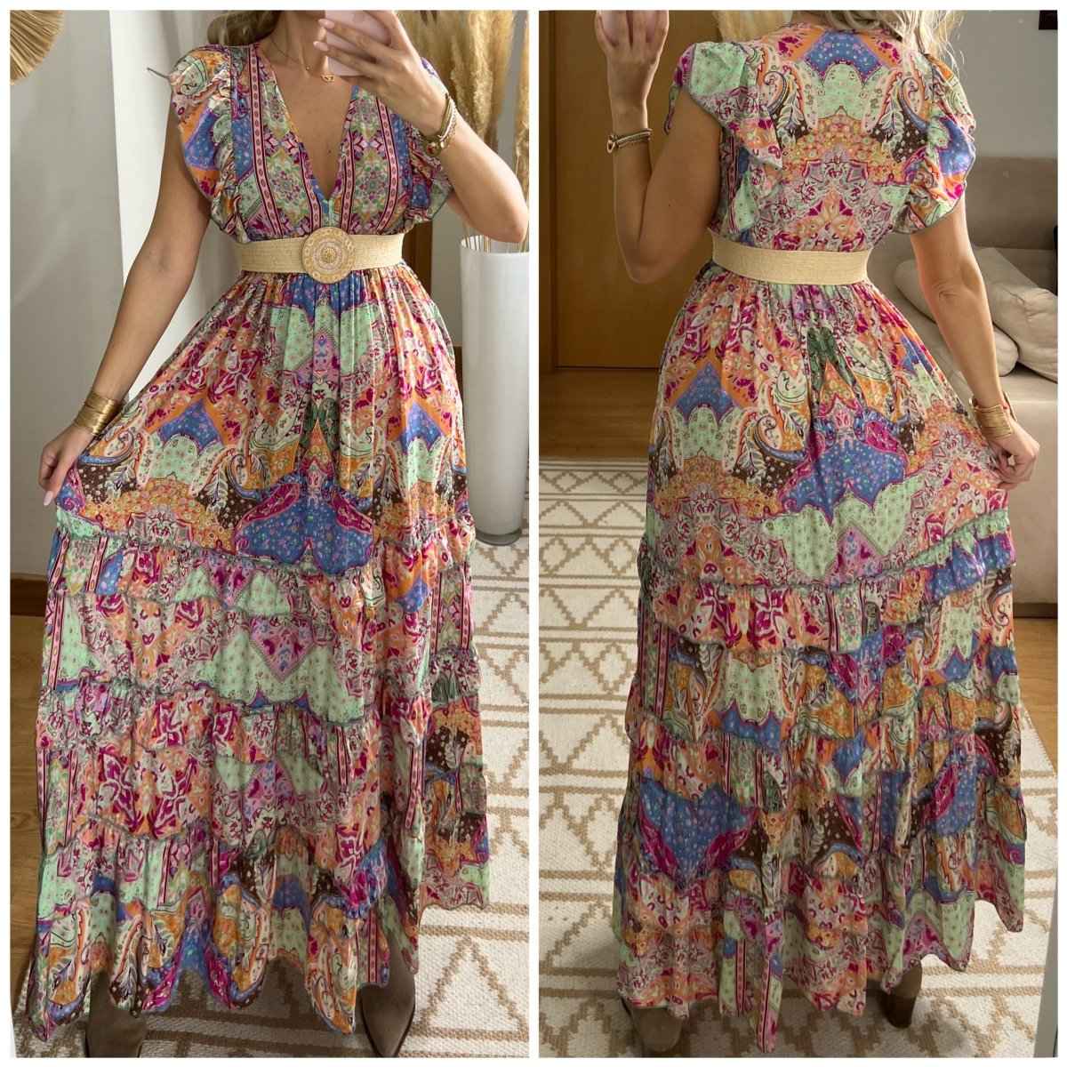 Boho Maxi Dress in 100% Natural Silk – Vibrant Elegance - Bohèmea Butik