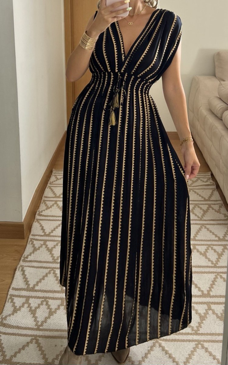 Golden Stripes Boho Maxi Dress - Bohèmea Butik