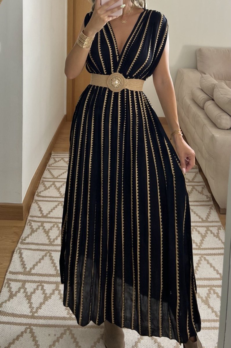 Golden Stripes Boho Maxi Dress - Bohèmea Butik