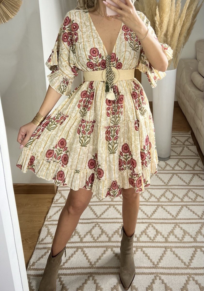 Boho Chic Mini Dress – Hand - Embroidered Details - Bohèmea Butik