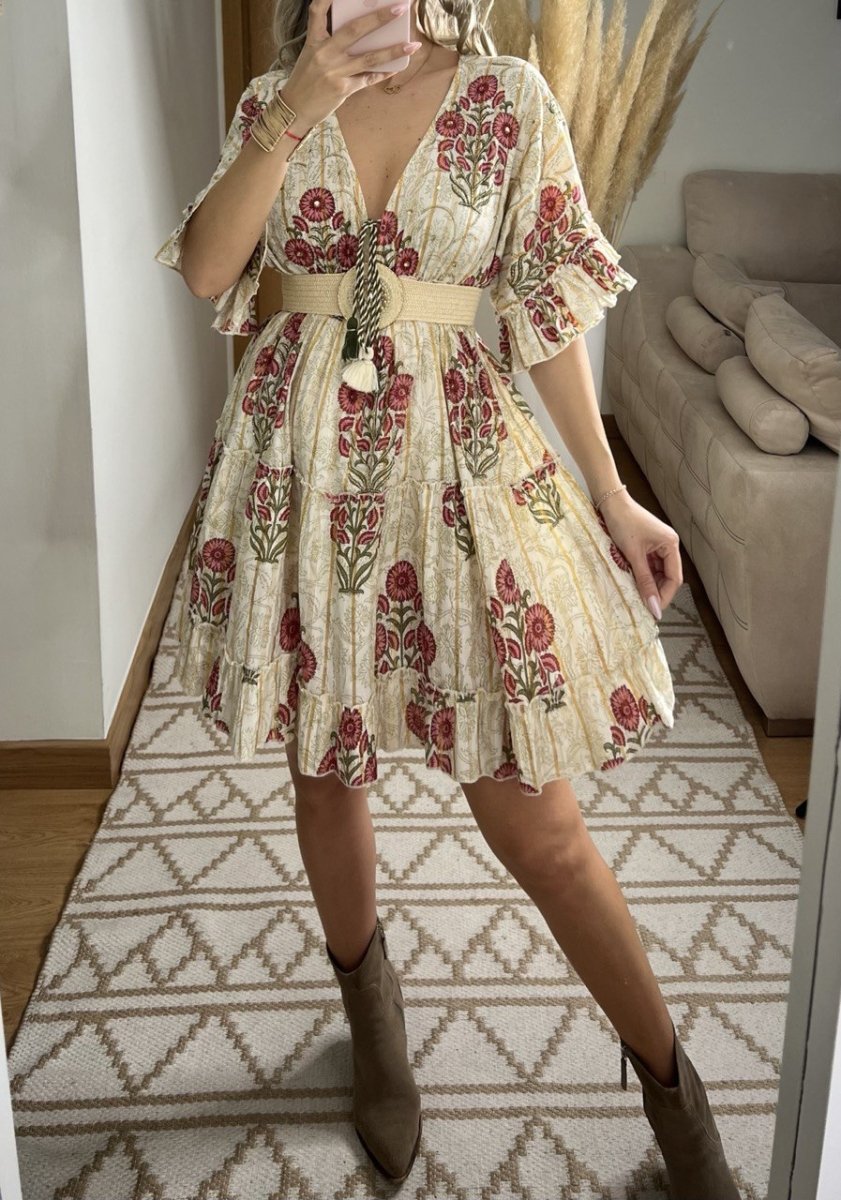 Boho Chic Mini Dress – Hand - Embroidered Details - Bohèmea Butik