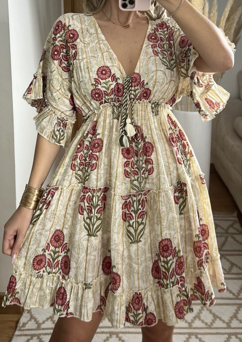 Boho Chic Mini Dress – Hand - Embroidered Details - Bohèmea Butik