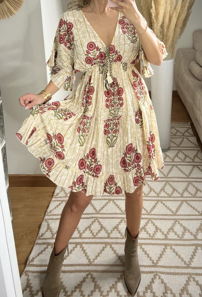 Boho Chic Mini Dress – Hand - Embroidered Details - Bohèmea Butik