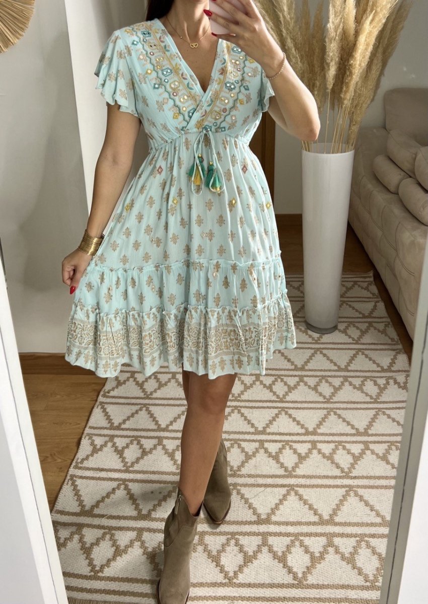 Boho Chic Mini Dress – Hand - Embroidered Elegance - Bohèmea Butik