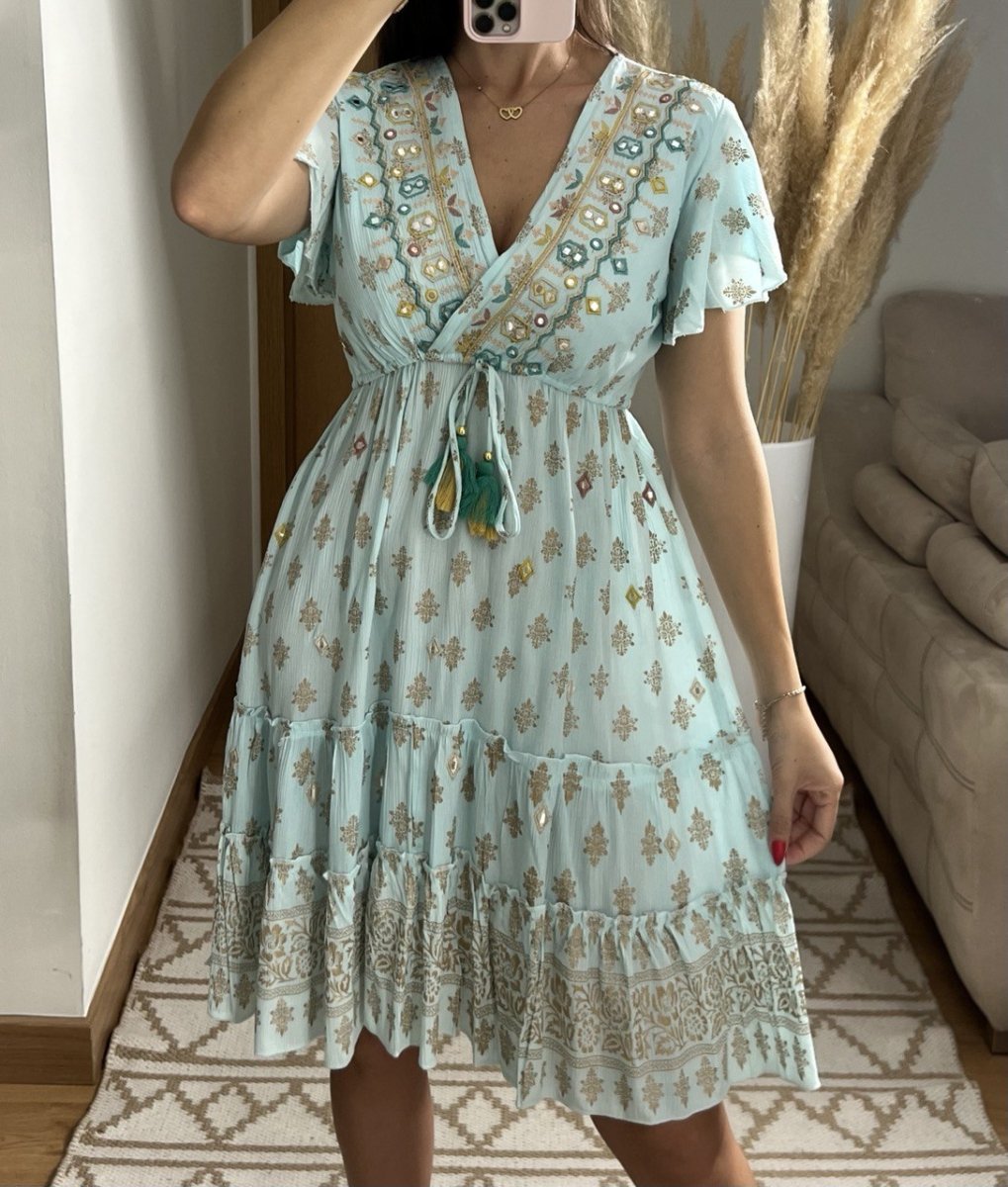 Boho Chic Mini Dress – Hand - Embroidered Elegance - Bohèmea Butik