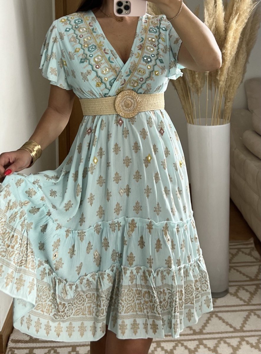 Boho Chic Mini Dress – Hand - Embroidered Elegance - Bohèmea Butik