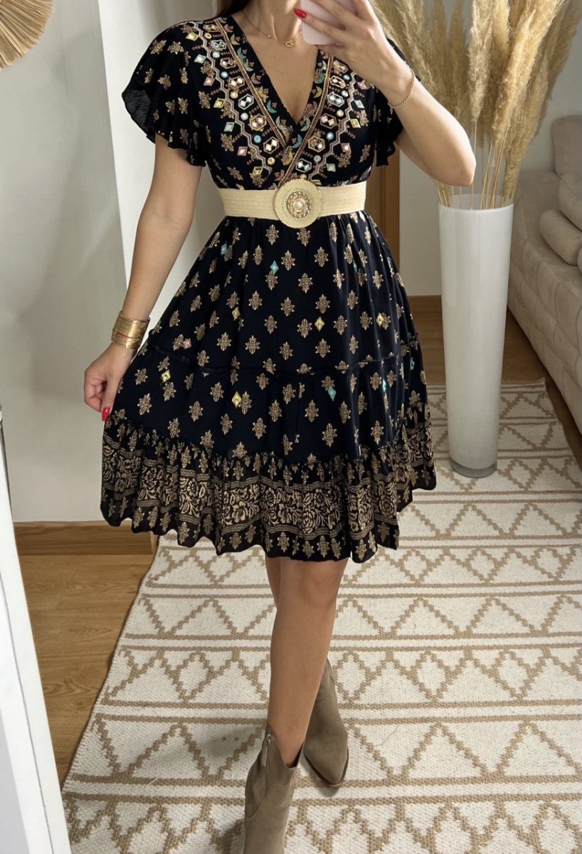 Boho Chic Mini Dress – Hand - Embroidered Elegance - Bohèmea Butik