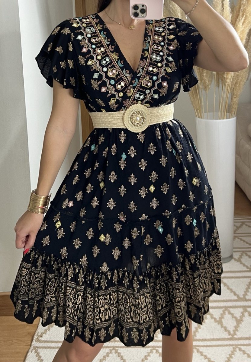 Boho Chic Mini Dress – Hand - Embroidered Elegance - Bohèmea Butik