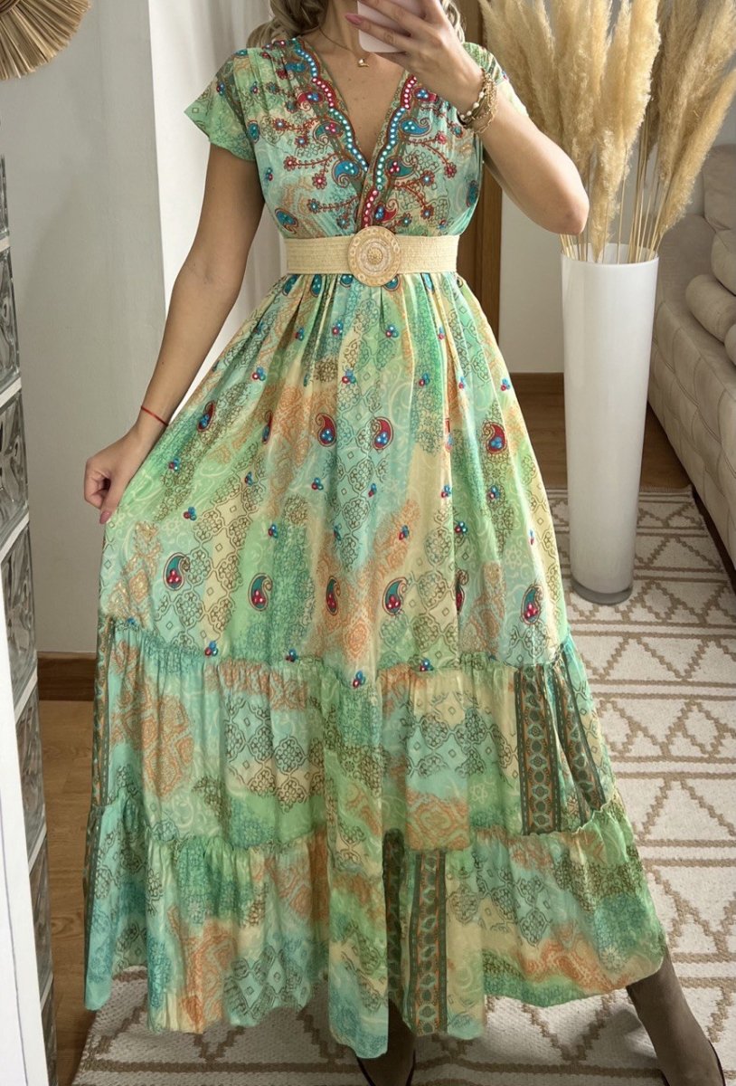 Boho Maxi Dress in 100% Natural Silk – Effortless Elegance - Bohèmea Butik