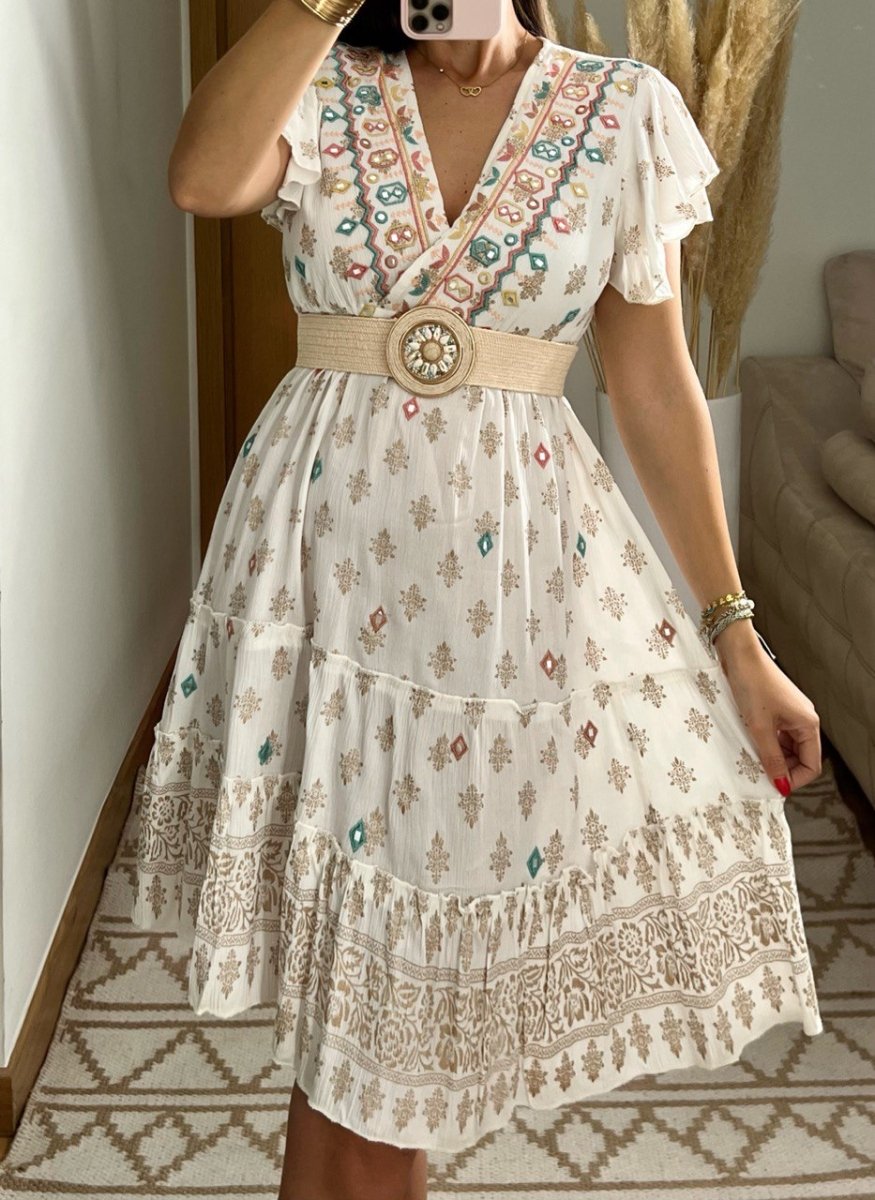 Boho Chic Mini Dress – Hand - Embroidered Elegance - Bohèmea Butik