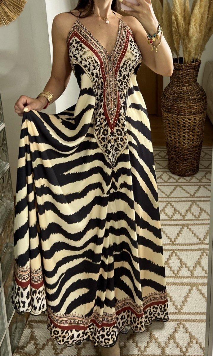 Leopard Boho Silk Dress - Bohèmea Butik