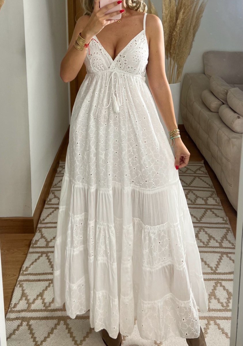 White Broderie Bohemian Dress - Bohèmea Butik