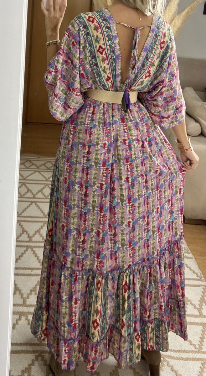 Boho Maxi Dress in 100% Natural Silk – Vibrant Elegance - Bohèmea Butik