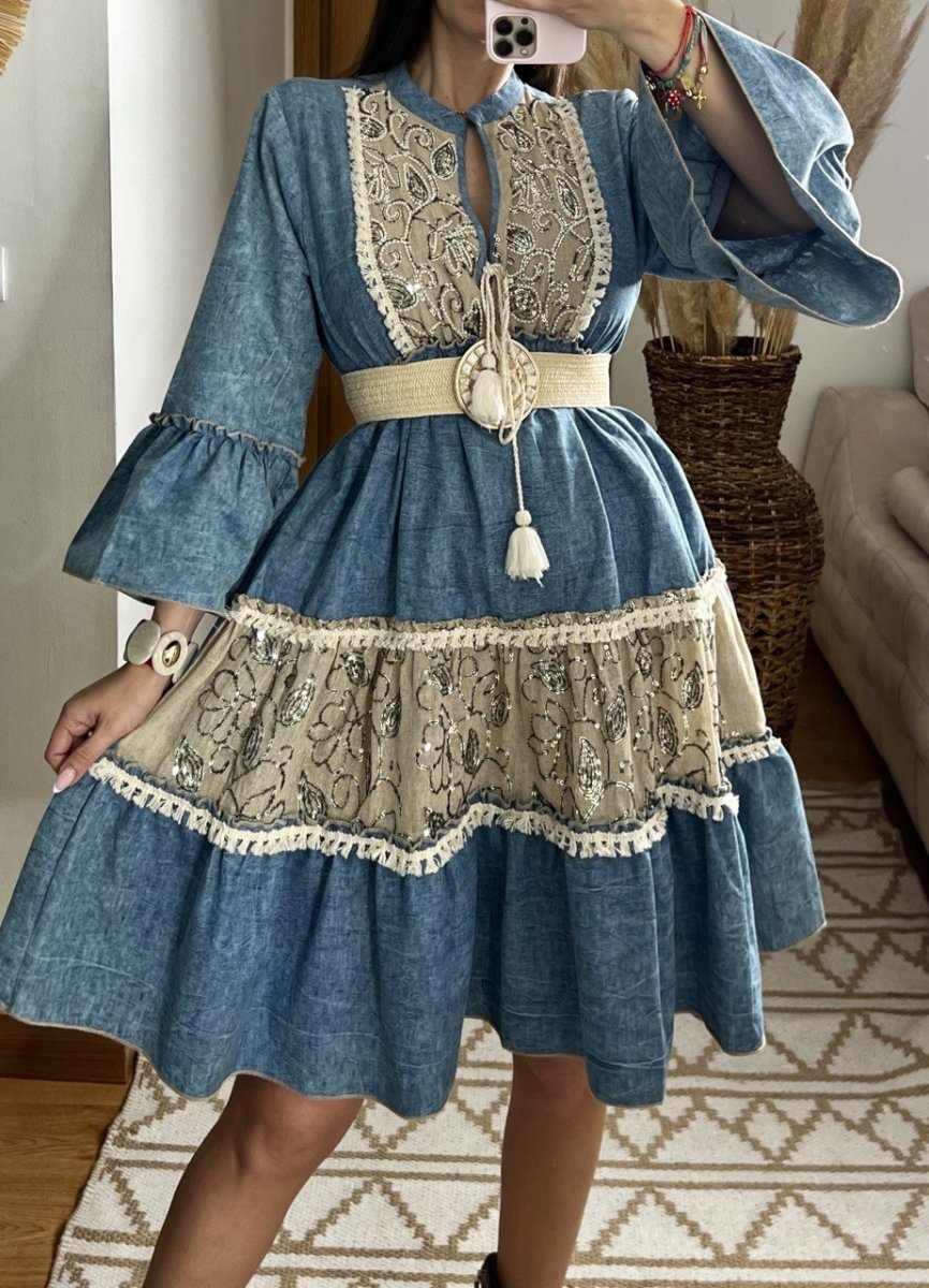 Boho Denim Short Dress - Bohèmea Butik