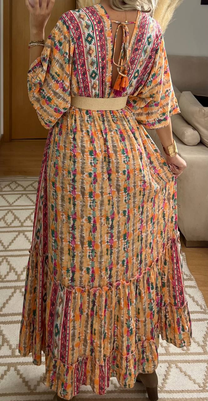 Boho Maxi Dress in 100% Natural Silk – Vibrant Elegance - Bohèmea Butik