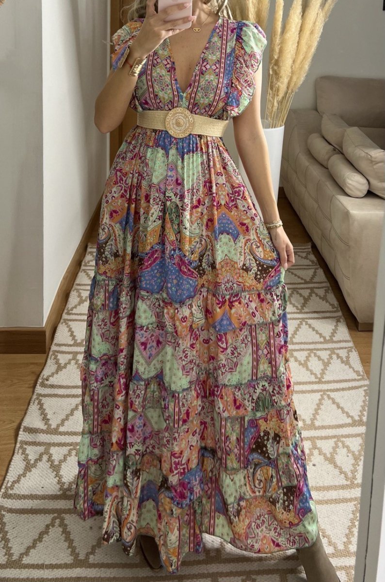 Boho Maxi Dress in 100% Natural Silk – Vibrant Elegance - Bohèmea Butik