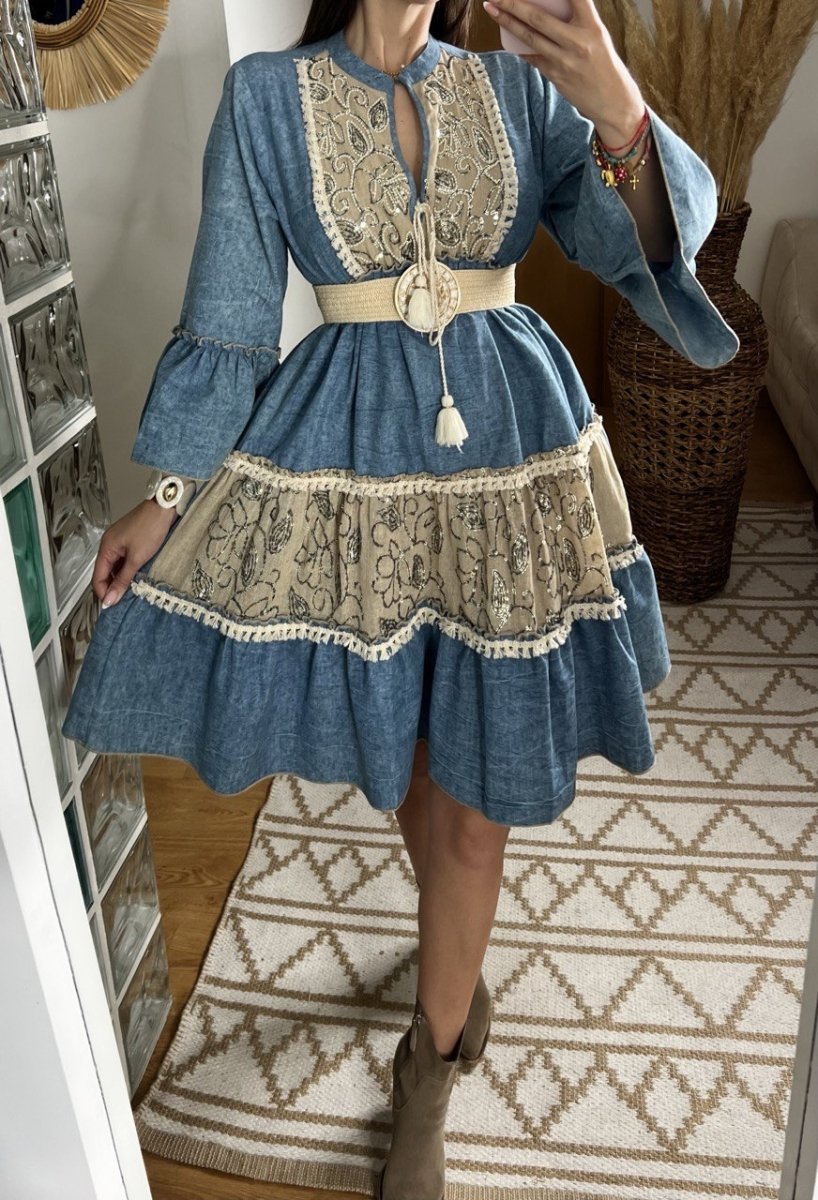 Boho Denim Short Dress - Bohèmea Butik