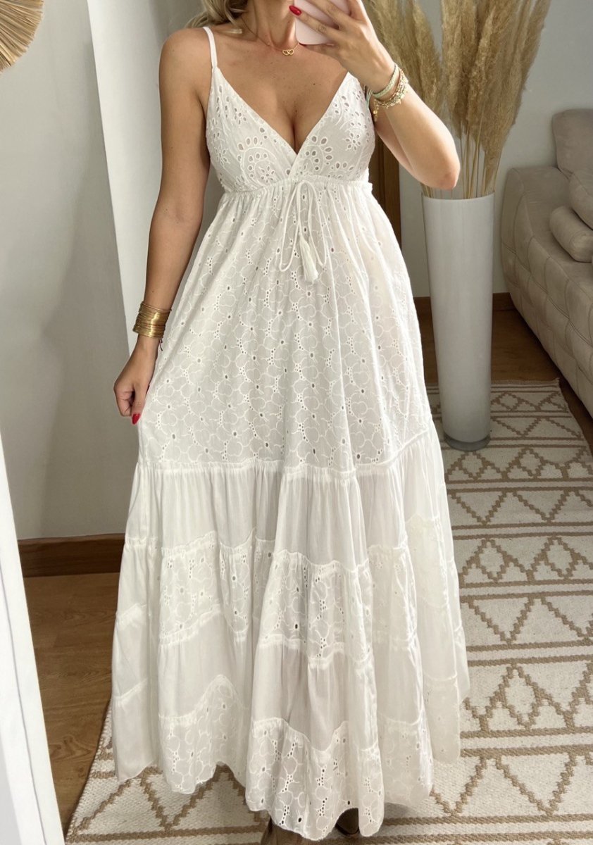 White Broderie Bohemian Dress - Bohèmea Butik