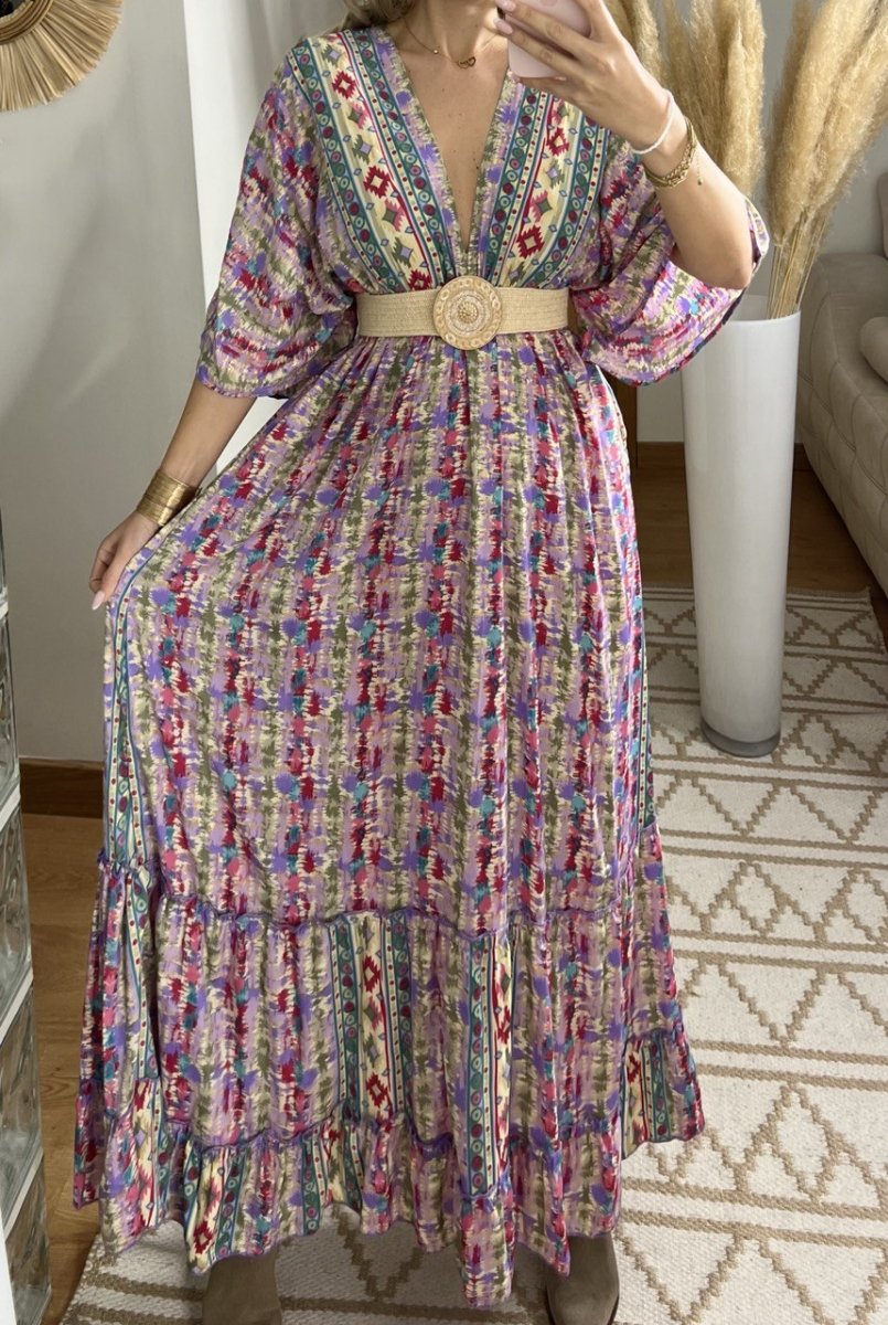 Boho Maxi Dress in 100% Natural Silk – Vibrant Elegance - Bohèmea Butik