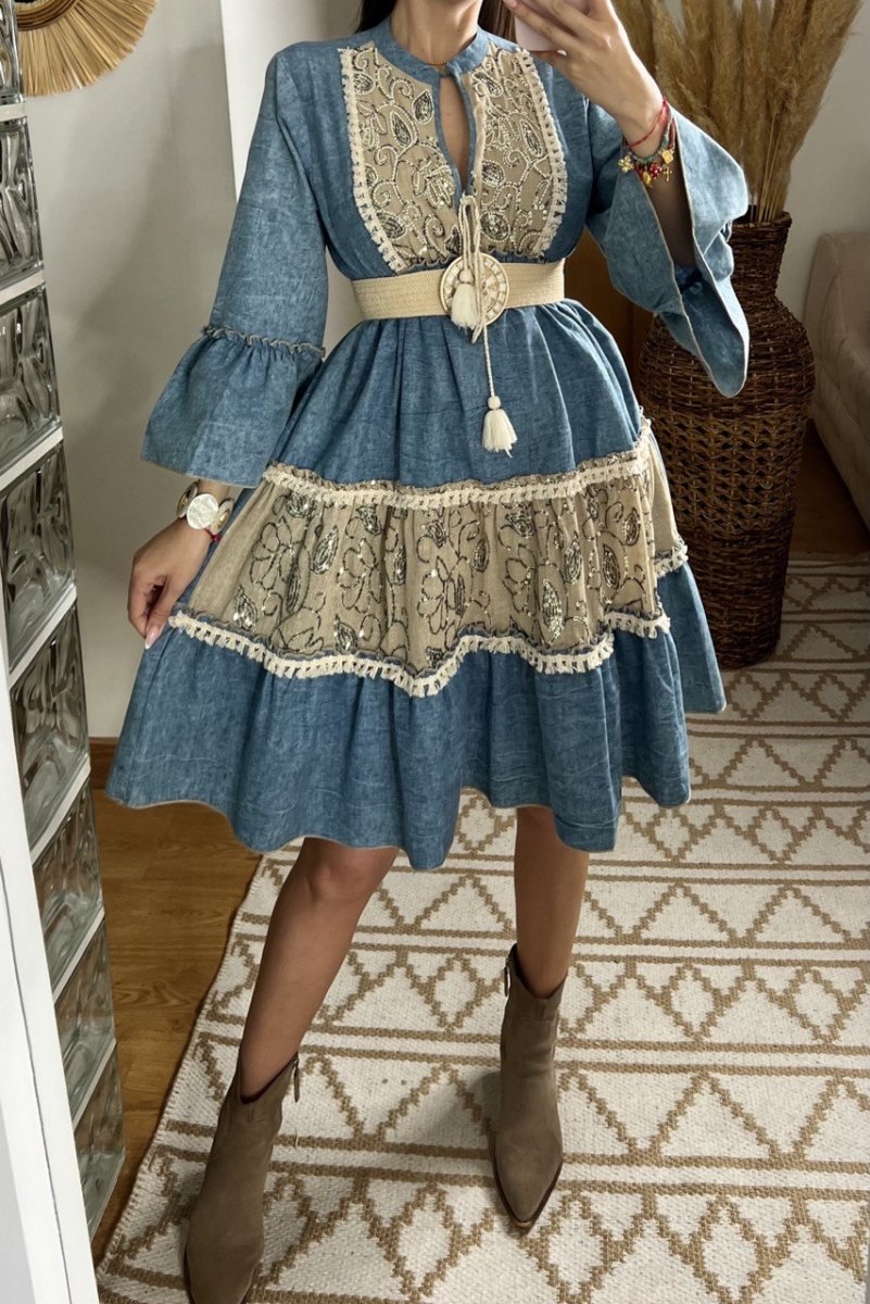 Boho Denim Short Dress - Bohèmea Butik