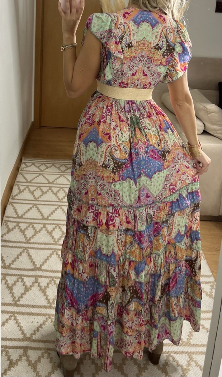 Boho Maxi Dress in 100% Natural Silk – Vibrant Elegance - Bohèmea Butik