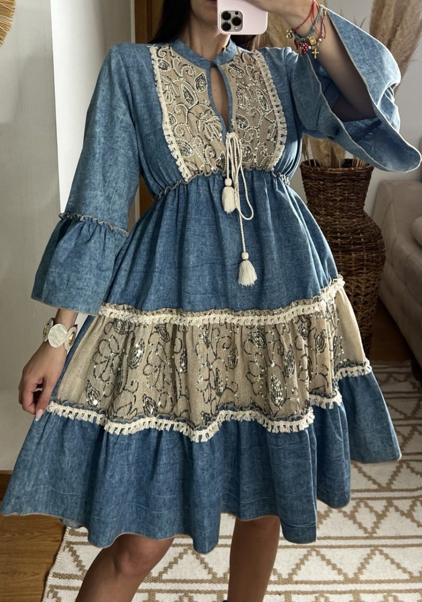 Boho Denim Short Dress - Bohèmea Butik