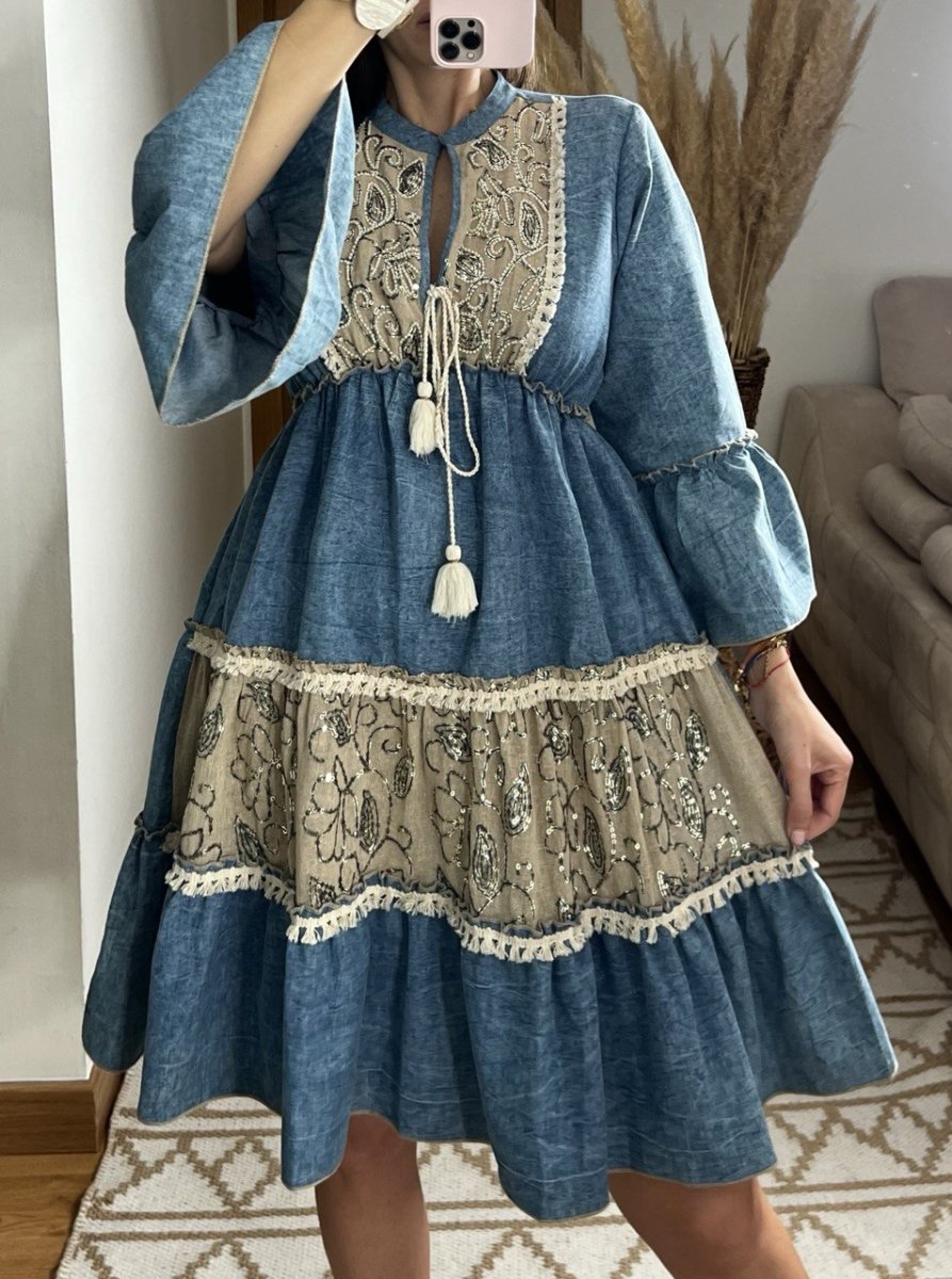 Boho Denim Short Dress - Bohèmea Butik
