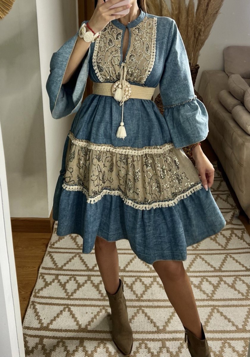 Boho Denim Short Dress - Bohèmea Butik