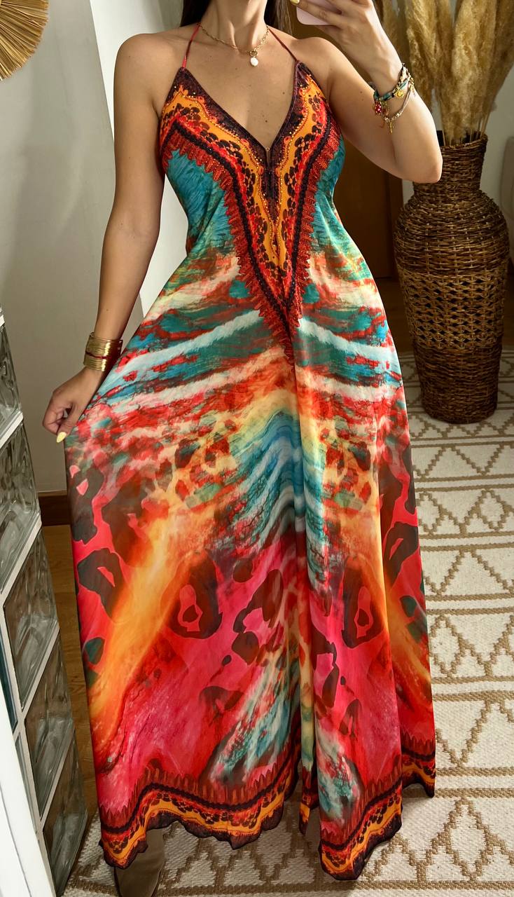 Fire Boho Silk Dress - Bohèmea Butik