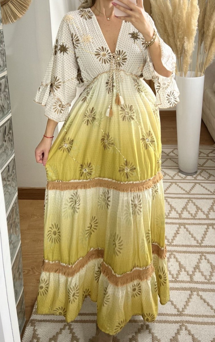 Bohemian Maxi Dress with Tie - Dye Effect - Bohèmea Butik