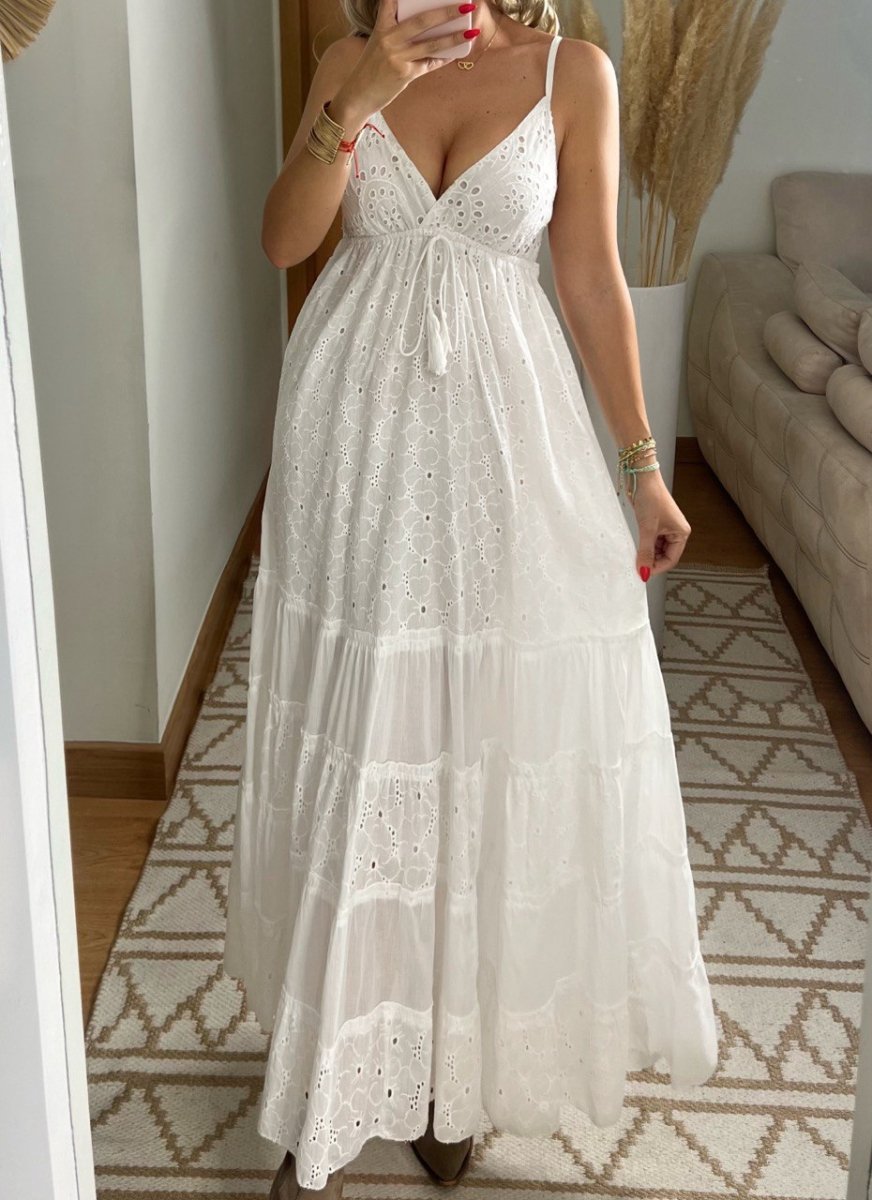 White Broderie Bohemian Dress - Bohèmea Butik