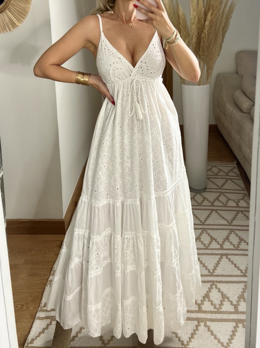 White Broderie Bohemian Dress - Bohèmea Butik