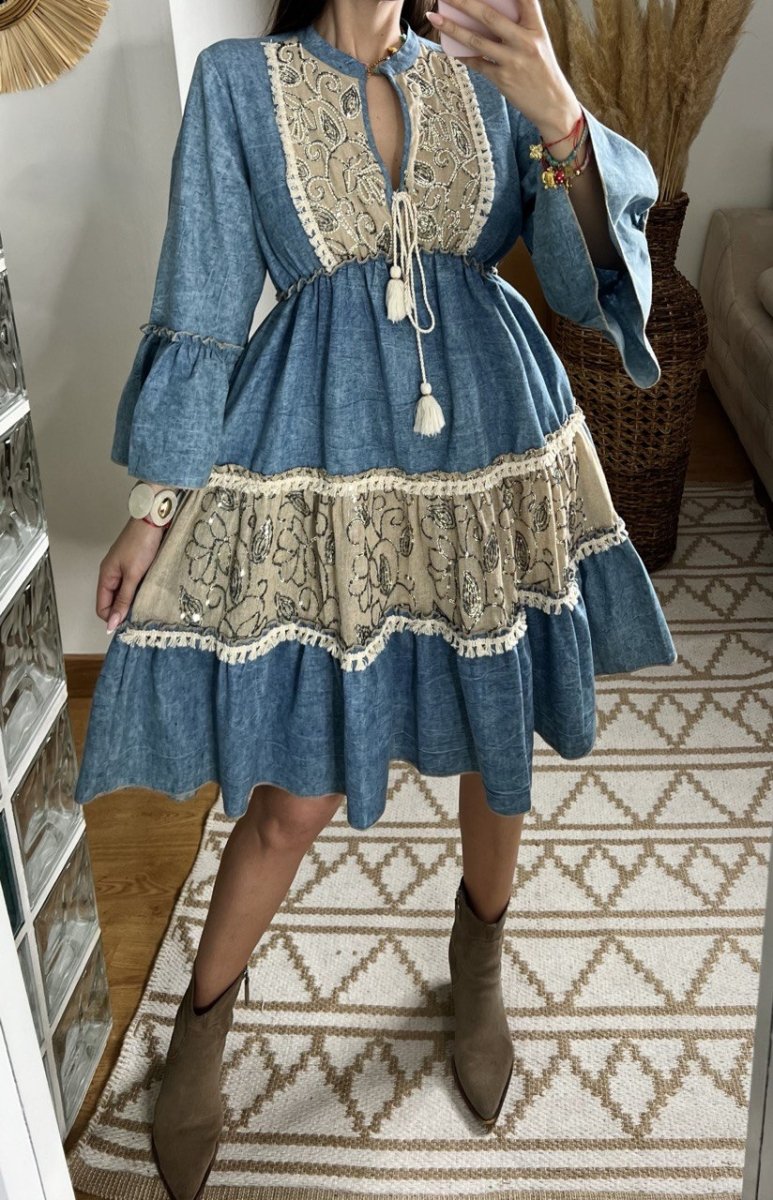 Boho Denim Short Dress - Bohèmea Butik