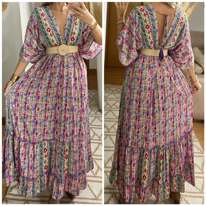 Boho Maxi Dress in 100% Natural Silk – Vibrant Elegance - Bohèmea Butik