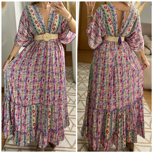 Boho Maxi Dress in 100% Natural Silk – Vibrant Elegance - Bohèmea Butik