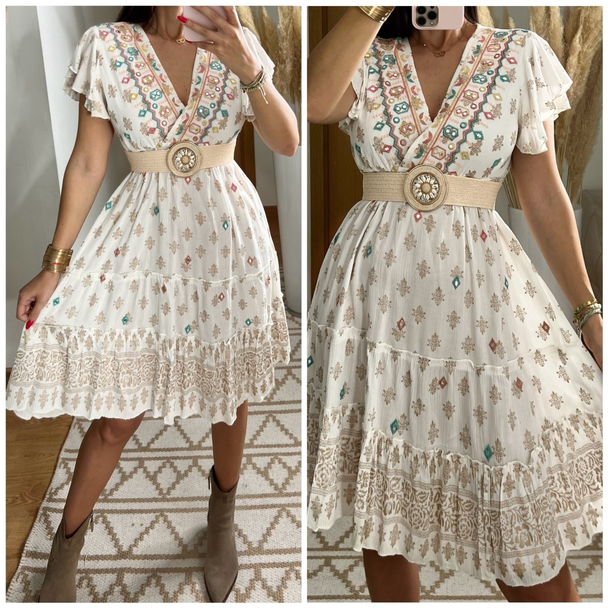 Boho Chic Mini Dress – Hand - Embroidered Elegance - Bohèmea Butik