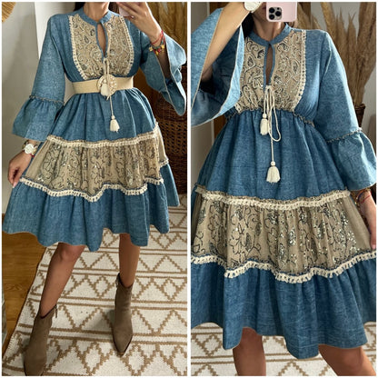 Boho Denim Short Dress - Bohèmea Butik