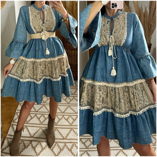 Boho Denim Short Dress - Bohèmea Butik