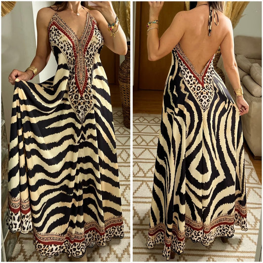 Leopard Boho Silk Dress - Bohèmea Butik
