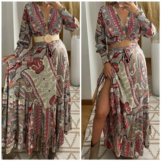 Boho Luxe Silk Set – Top & Maxi Skirt - Bohèmea Butik