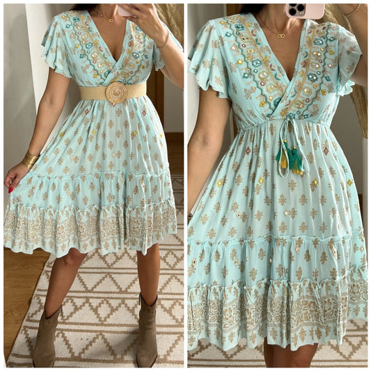 Boho Chic Mini Dress – Hand - Embroidered Elegance - Bohèmea Butik