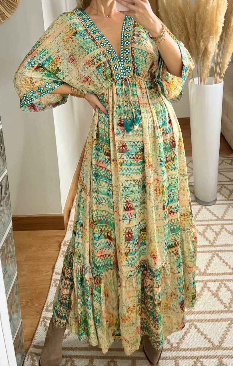 Multicolour Silk Dress - Bohèmea Butik