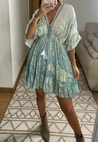 Sunset Gold Mini Dress - Bohèmea Butik
