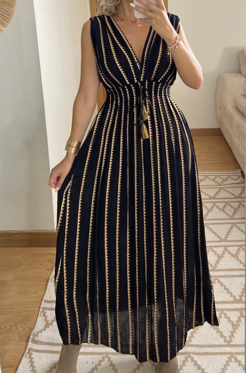Golden Stripes Boho Maxi Dress - Bohèmea Butik