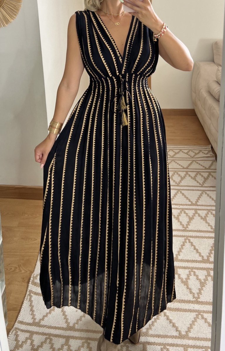 Golden Stripes Boho Maxi Dress - Bohèmea Butik
