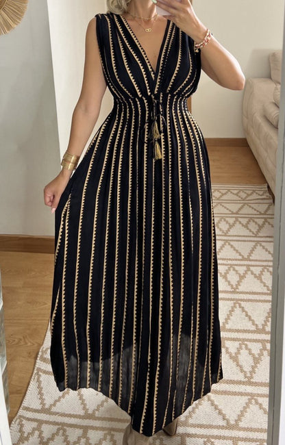 Golden Stripes Boho Maxi Dress - Bohèmea Butik