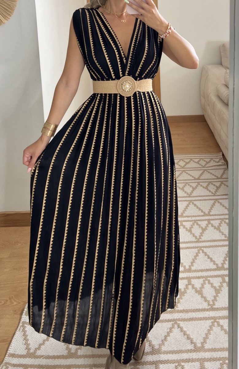 Golden Stripes Boho Maxi Dress - Bohèmea Butik