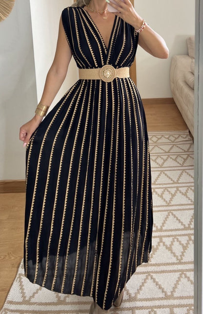 Golden Stripes Boho Maxi Dress - Bohèmea Butik