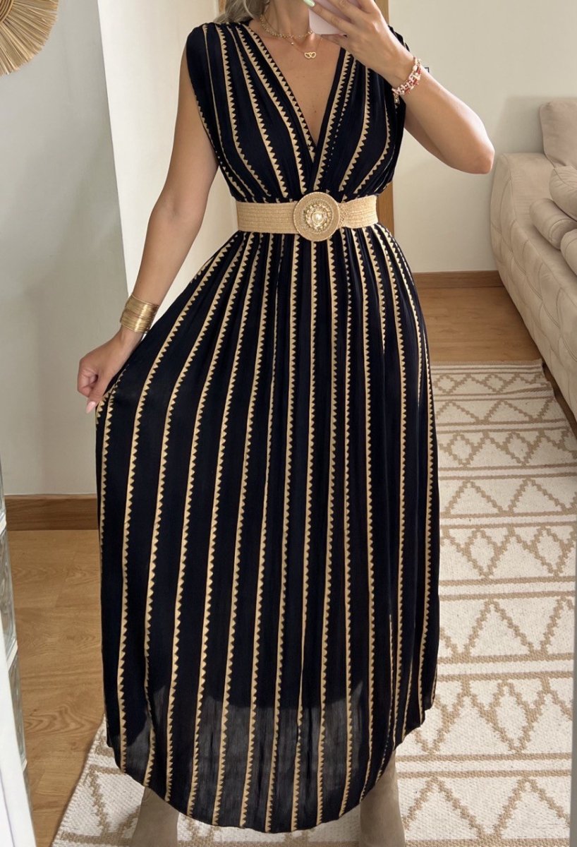 Golden Stripes Boho Maxi Dress - Bohèmea Butik