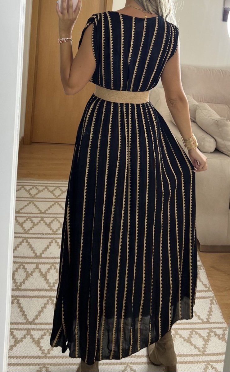 Golden Stripes Boho Maxi Dress - Bohèmea Butik
